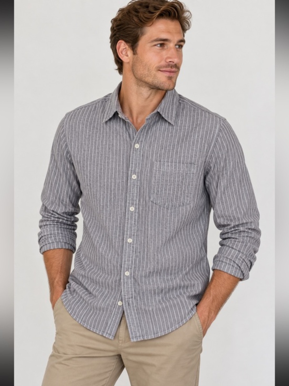 Goodfellow & Co Men’s Small Gray White Striped Button Down Shirt